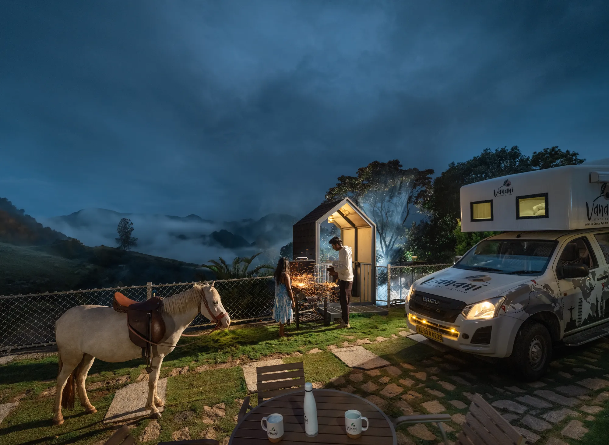 caravan stay in munnar - night view